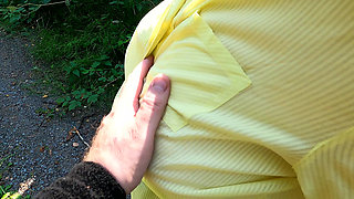 Punishing Her Breasts While Hiking