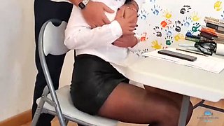 Hot Secretary Fucks Boss in Office - Black Stockings & High Heels