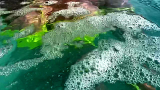Artemisia Love Flashing Her Perfect Big Tits Underwater and Smoking a Cigarette