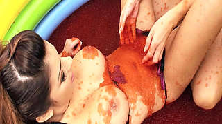 Pool Pussies Scene-2_lesbian Couple Having Sex in Bikinis in a Jelly Pool