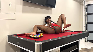 Ebony Plays with Pussy on the Pool Table