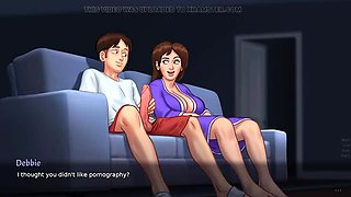Stepmom Shows Pussy to Stepson While Watching Porn (Summertime Saga)