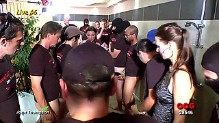 Horny Sluts Gangbanged by 10 Guys Getting Their Faces Covered in Cum