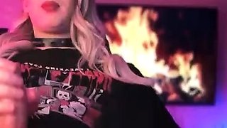 Big Tits Tranny Jerking her Big Hard Cock