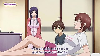 Tiny guy overwhelmed by tall athletic anime giantess babes