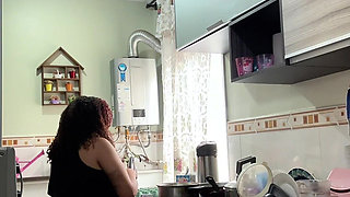 Chubby Latina Cooking in Panties Shirt Big Ass Fat Belly Jiggle