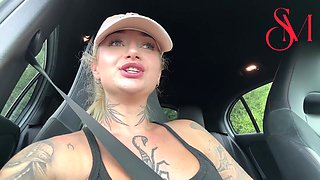 Car Park Whore Strangers Cum On Her Tits In Backseat After Dogging!