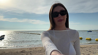 POV Stranger on a public beach invited to her hotel . RIDING MY COCK HARD