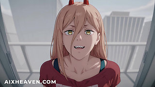 Power has sex in Makima's Office! Chainsaw Hentai Uncensored POV