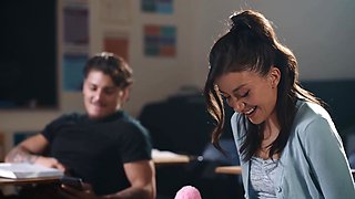 Naughty Natalie teaches naughtier lessons in a kinky classroom