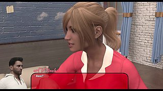 Hot blonde with big tits plays PC games while showing off her curves