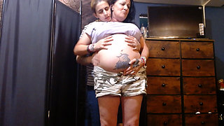 Pregnant Big Belly Rubbing Massaging Lesbians