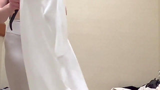 Mall Try on Flashing Showing to Her Client New Collections