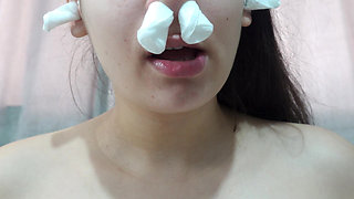 My Stepsister Puts Cotton in Her Nose and Masturbates with Her Pussy Then Puts Cotton in Her Ears Too