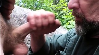 Older Man Sucks Young Cock Outdoors