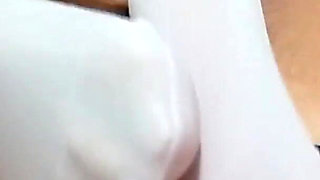 MILF Plays with Her Feet and Cock and Gets a Cumshot on Her Pantyhose, POV