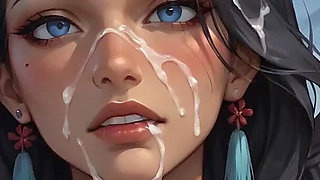 A Seductress Lies Sensually on Snow at a Japanese Shrine, Milk Spewing Out Down Her Body Against the Backdrop of Mount Fuji, Cherry Blossoms, and Torii Gates