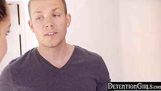 Alina Lopez swallows while detention watches