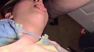 Housewife Gagging on Cock Upside Down, Sucking at the Edge of the Bed, & Hot Cum on Tongue!