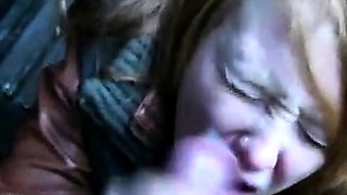 Redhead Amateur BlowJob in Public with a Facial Finish