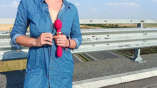 completely naked on the highway masturbating with a vibrator