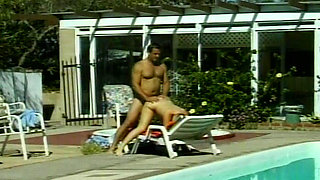 Facial cumshot for a hot blonde babe by the pool