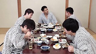 A Japanese amateur takes on five men who lick, finger and finally cover her in cum