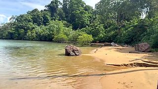 Homemade Beach Handjob & Accidental Cumshot on Blonde Wife - Outdoor Public Sex