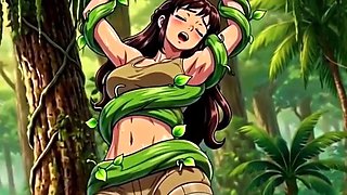 Boobs Lover Bound by Teasing Vines in Hentai: Busty Explorer Teases Big Tits and Big Ass