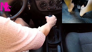 Sensual Driving in Nude Gianvito Rossi's Pumps and Handjobbing My Car's Gear
