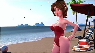 Car Toon - Milf Cass Riding Her Dick On The Beach - 3d Animation