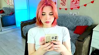 Sexy amateur redhead teen double dildo action