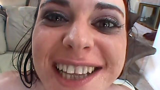 Three hard cocks for a single brunette slut!