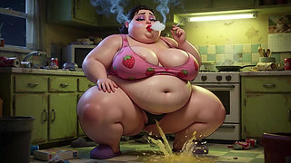 Smoking Pregnant BBW Pisses on Floor - Horny with Massive Belly