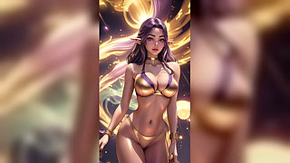 Purple Hair Elf Gold Bikini Magic Forest Dance - Sexy AI Babes