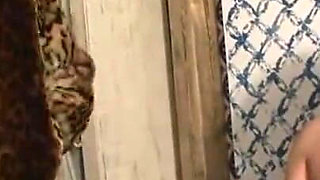 The blond woman humiliates and spanks on the masked guy