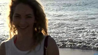 Amateur blonde Kaira in mini skirt masturbation scene