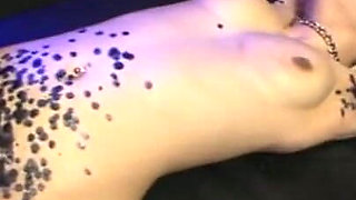 Blonde girl stretching chaining wax playing