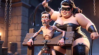 Fat Dominatrix Whips Slaves Caged Penis - Extreme Humiliation
