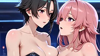 Hentai Yuri Lesbian BDSM Domination - Mistress Rina Fucks Sub Yumi to Huge Squirting Orgasms