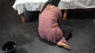 My aunty is cleaning the house and I hugged my step aunty