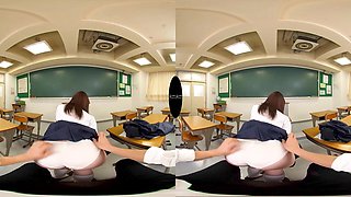 Passionate Japanese student entices viewer in steamy VR school fantasy