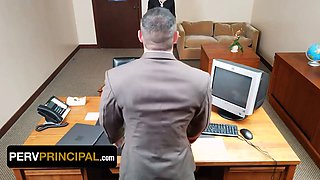 Perv principal - petite stepmother Vivianne Desilva sates the wild principal to avoid expulsion