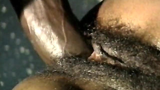 Black stud gets his huge cock sucked by ebony slut on the back seat of a bus
