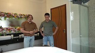 A Slut in a Hot Tub Gets Fucked Hard by Two Men and Gets Cum