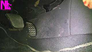 Nyllady with Her Bare Foot on Gas Pedal Driving