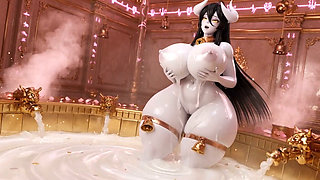 Albedo Demon Queen Bath Episode 3 - Massive Tits Soapy Play & Wet Pussy Tease