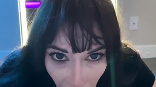 Rough mouth fuck for a slutty goth babe with cute face