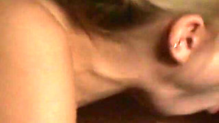 Blonde teen rides guy's cock in the bedroom