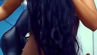 Sweet Amateur Teen Latina with very long Hair riding a Dildo